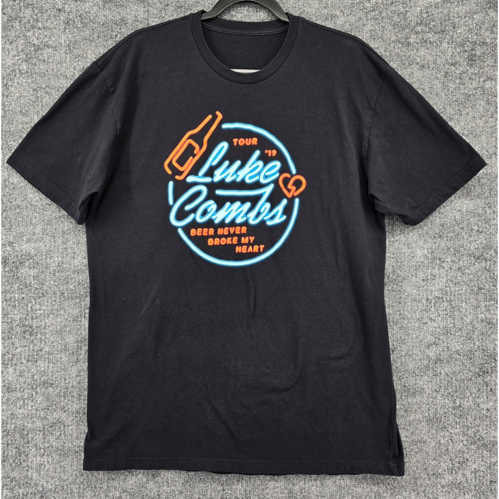Luke Combs Graphic T-Shirt Mens XL Black 2019‎ Tour Beer Never Broke My Heart